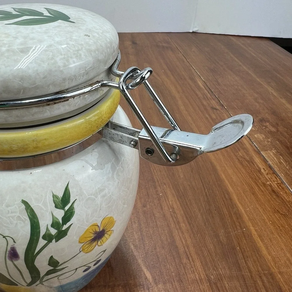 Oneida Sakura Casual Dining Floral Applique Ceramic Canister Jars Set of 2